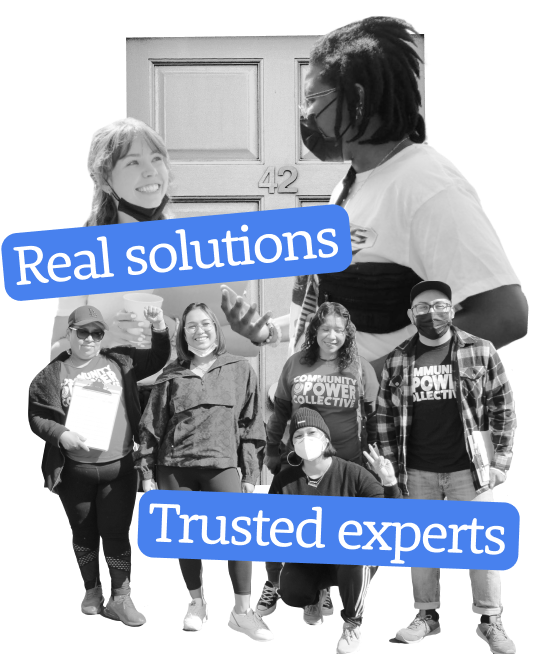 Images of people smiling with text on top that reads, "Real solutions. Trusted experts."